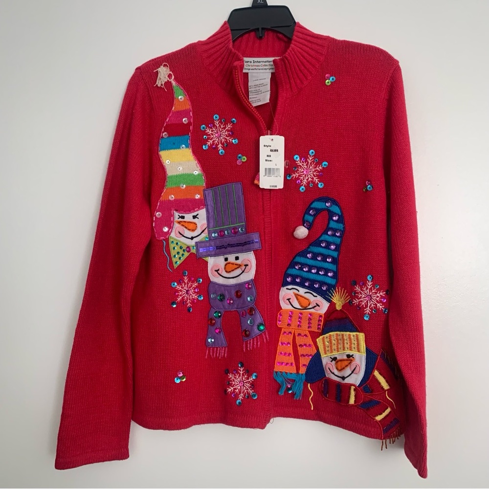 Cotton Blend Knitted Winter Snowman Appliqué Sweater